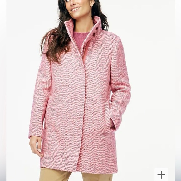 J. Crew Women’s 4 Pink Herringbone Tweed Chevron City Coat Jacket - Picture 2 of 13